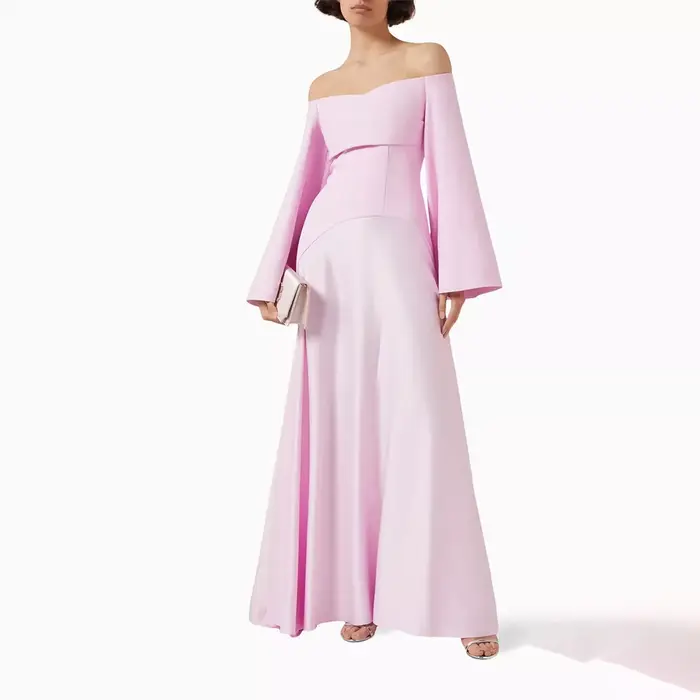 Sharon Said – robe de soirée rouge dubaï, épaules dénudées, rose, manches longues, pour femmes, robe