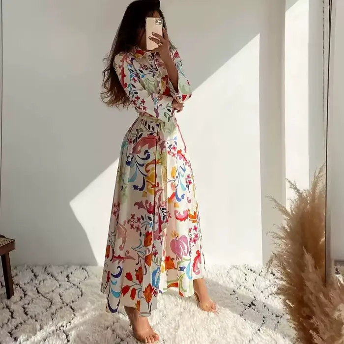 Robe maxi en rayonne de coton à imprimé floral vert pour femmes