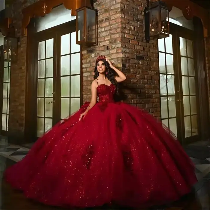 BOMARIS robe De bal bordeaux robes De Quinceanera princesse robes De 15 Anos brillant Tulle Appliques fête d'anniversaire personnalisé