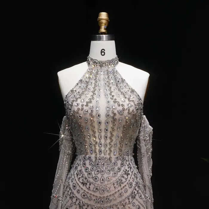 Robe de soirée Sharon Said Halter perlée sans manches avec soutien-gorge intégré pour femmes occasions prestigieuses