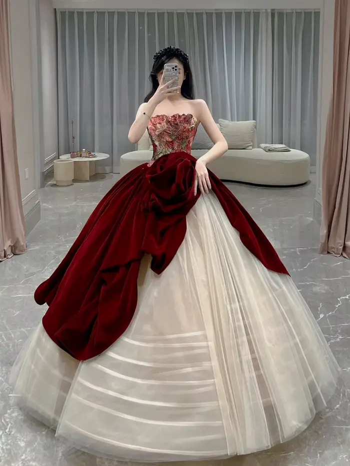 Robe de mariée sans bretelles, chevalier Rose, tempérament élégant, Costume de grillage, Banquet, ma