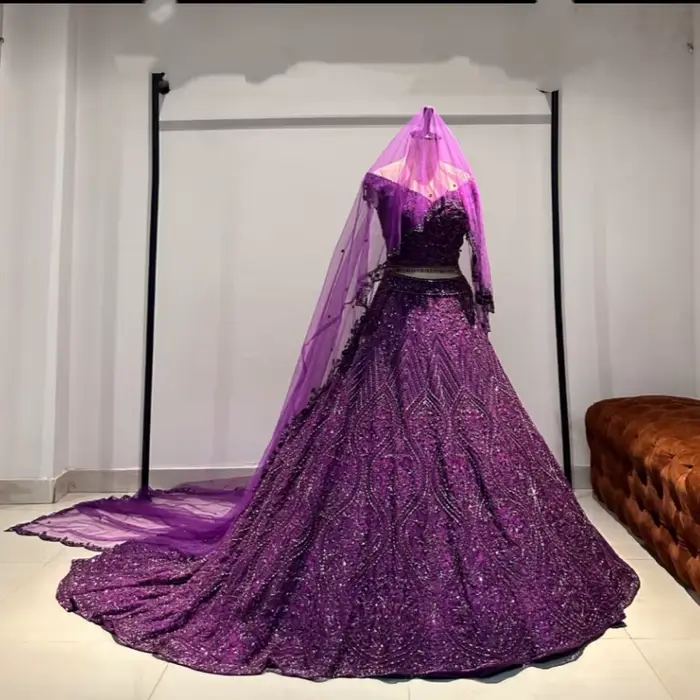 Robe de mariée traditionnelle de luxe violet raisin, ensemble de robe de mariée algérienne perlée, r