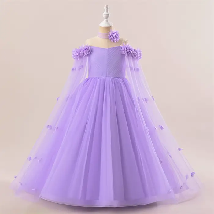 Robe de Demoiselle d'Honneur Rose en Tulle pour Fille