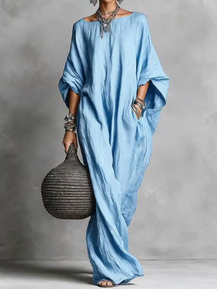 Robe de soirée ample à manches chauve-souris trois-quarts