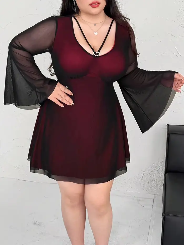 Robe Courte Bordeaux Grande Taille pour Femmes Rondes