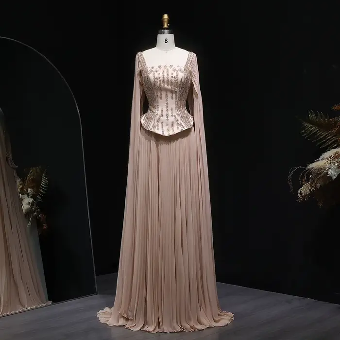 Robes de soirée Sharon Said Champagne Luxury Pleats rouge bordeaux pour mariage et fête