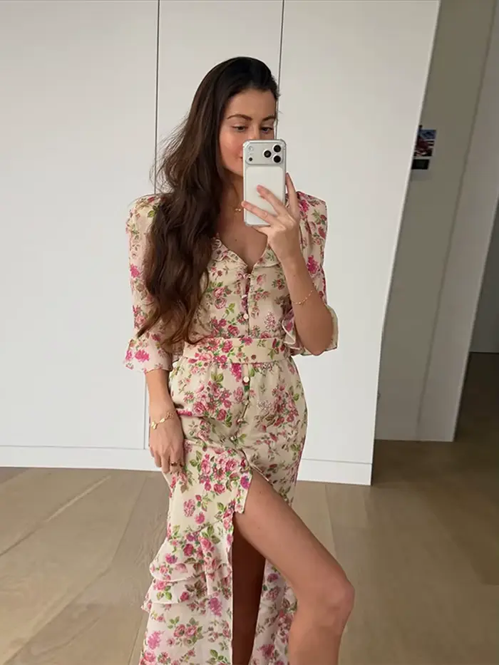 Robe élégante imprimée en dentelle patchwork pour femme