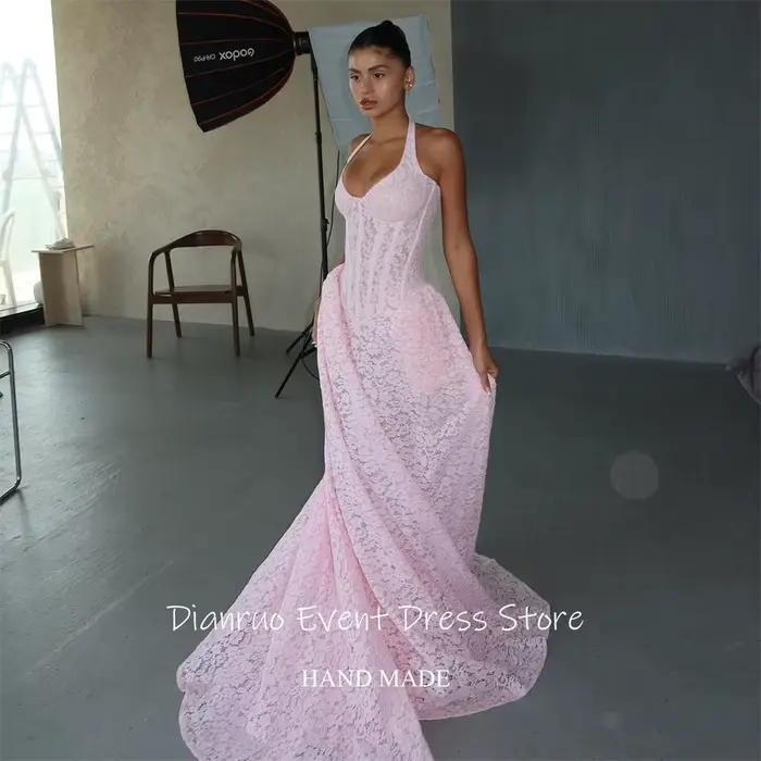 Dianruo – Robe De soirée en dentelle rose délicate