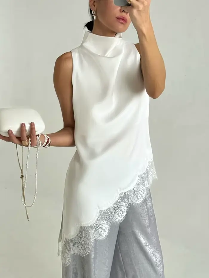 Robe Courte d'Été 2026 pour Femme en Satin à Col Montant