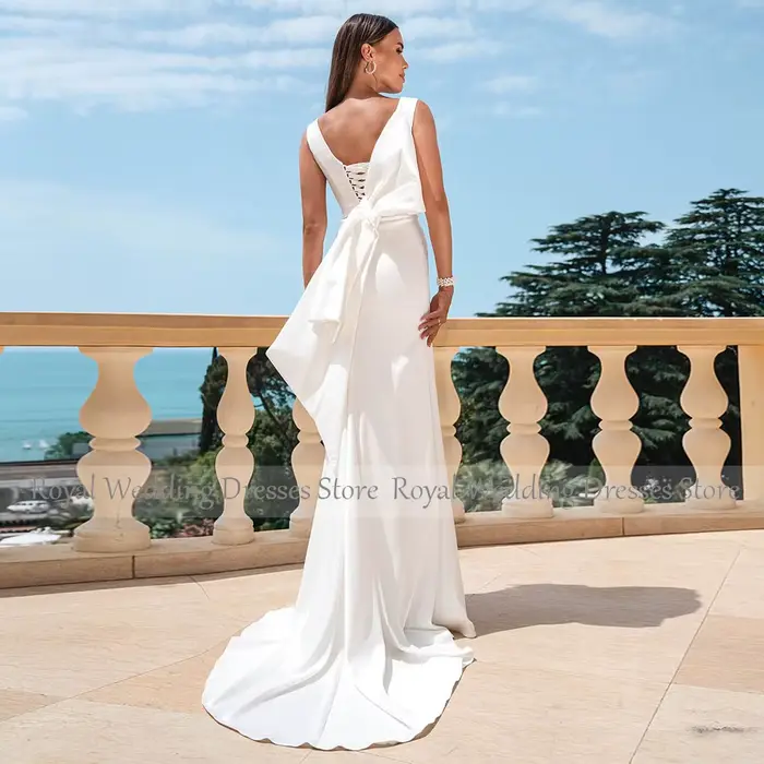 Robe de mariée sirène blanche avec poignées pour la mariée