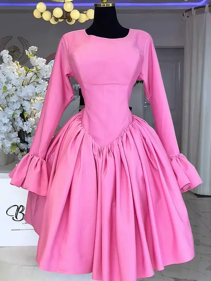 Robe vintage romantique rose sexy pour femmes avec manches, dos nu, col carré et dentelle pour occasions spéciales printemps été