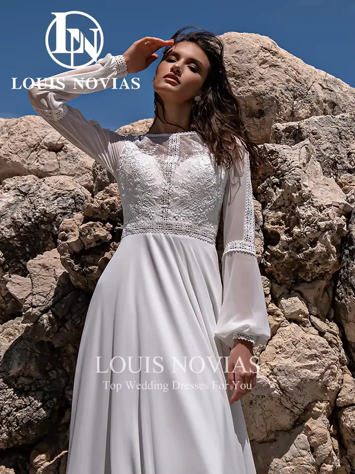 Modiis Navias-Robe de mariée A-ligne à manches longues