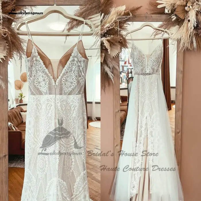 Robes de mariée sirène 2 en 1 avec traîne détachable, style bohème, Sexy, robes de mariée de plage p