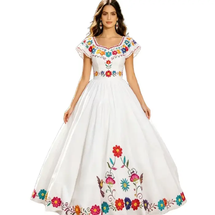 Robe de mariée ethnique mexicaine brodée