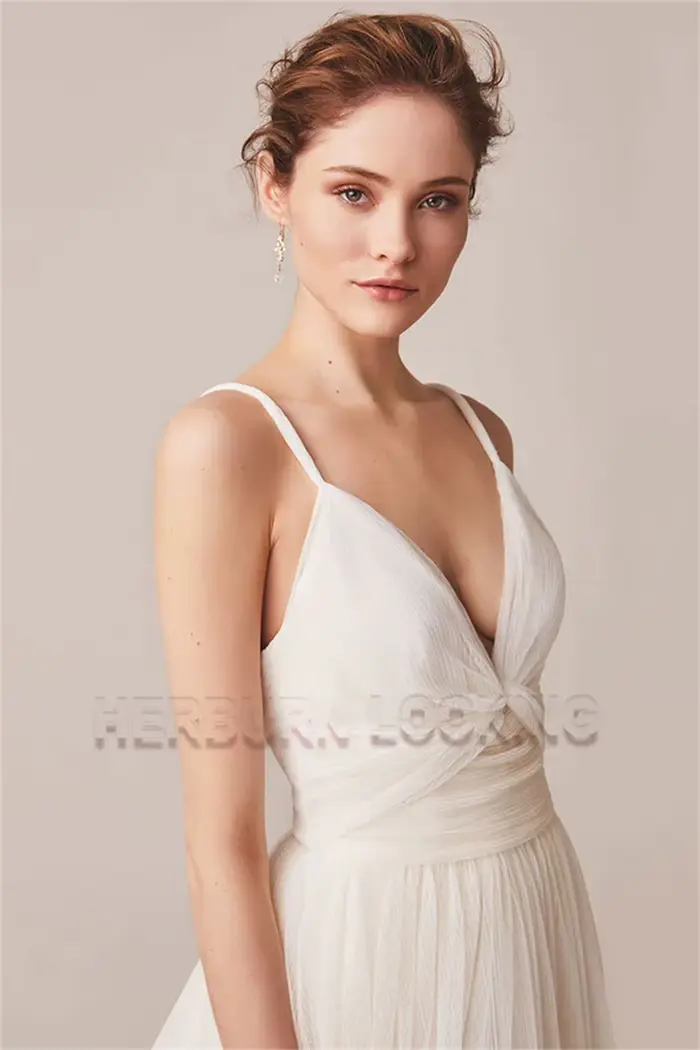 Robe de mariée HERBURN trapèze moderne en polyester avec col en V et bretelles spaghetti pour femmes occasions spéciales