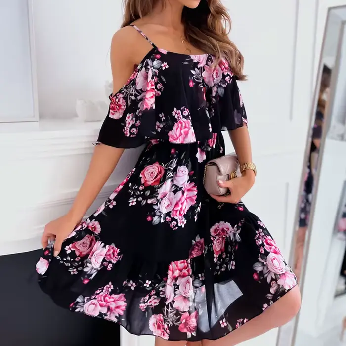 Robe d'été en mousseline de soie pour femmes, col en v, sans manches, écharpe, Camisole, imprimé, bo