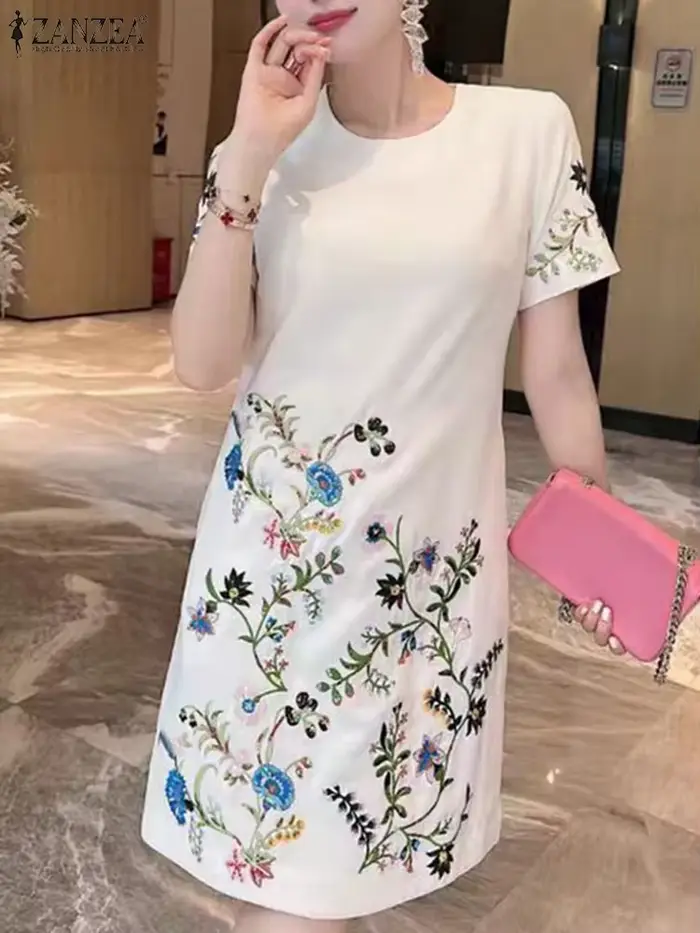 ZANZEA 2025 mode été femmes bohème à manches courtes genou Robe coréenne imprimé fleuri