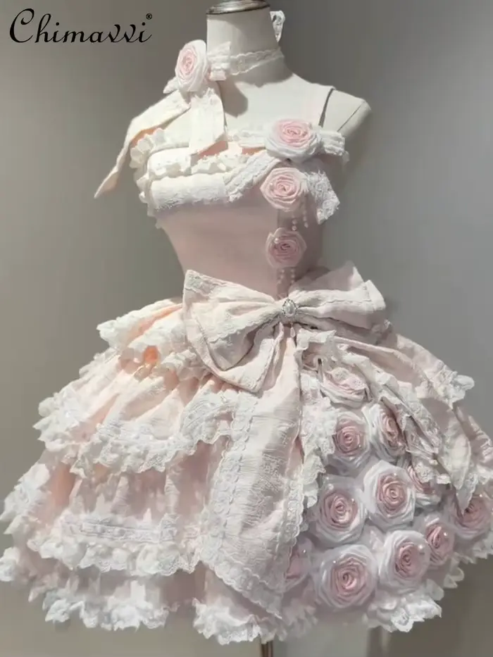 Robe Rose Lolita mignonne et douce pour fête d'anniversaire
