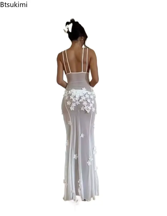 Robe de soirée sexy en maille transparente sans manches pour femme