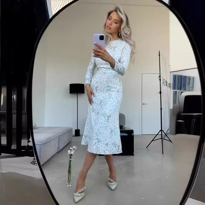 Robe longue élégante à la française imprimée floral pour femmes taille amincissante manches régulières été occasions spéciales