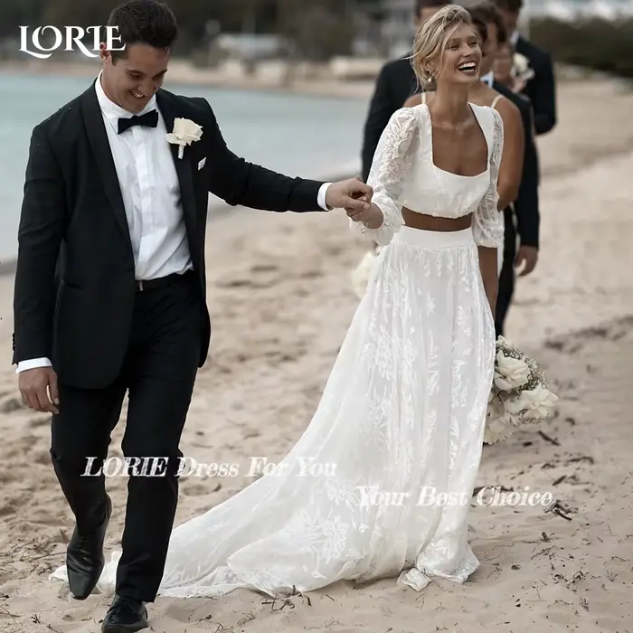 Robe de Mariée Sexy en Dentelle à Manches sulfet Dos aux
