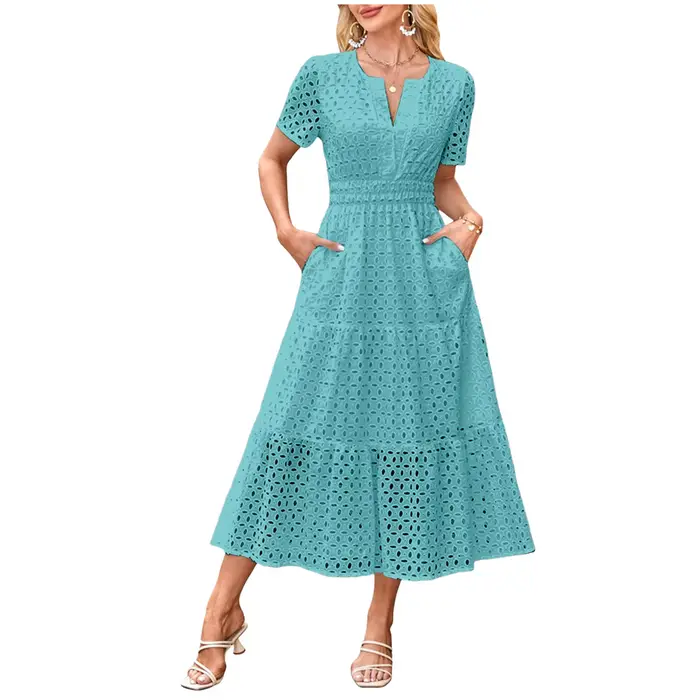 Robes de Cocktail pour femmes, manches courtes, taille haute, Maxi, Sexy, col en V, robe longue creu