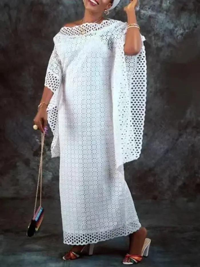 Robe maxi blanche en dentelle pour femmes élégante manches trois quarts pour mariage demoiselle d'honneur fêtes occasions spéciales