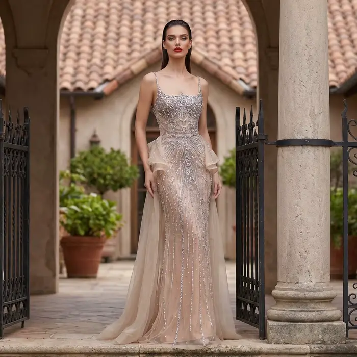 Sharon Said luxe Champagne sirène robe de soirée avec surjupe à volants rose pour les femmes de mariage