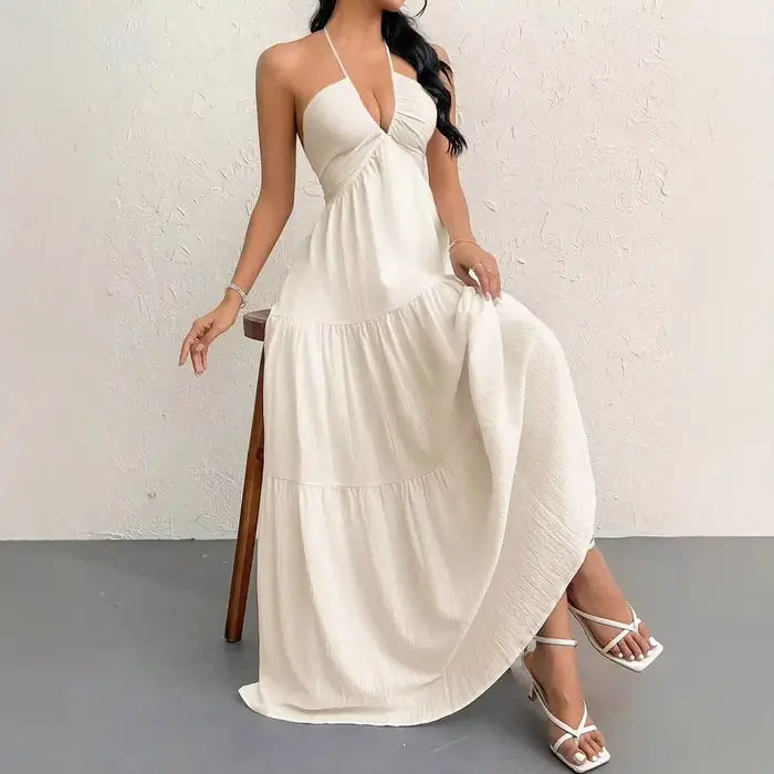 Robe trapèze plissée blanche