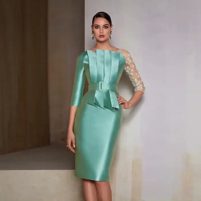 Robe d'invité de mariage à fleurs 3D vertes personnalisées, robe de sirène longueur genou, robes de