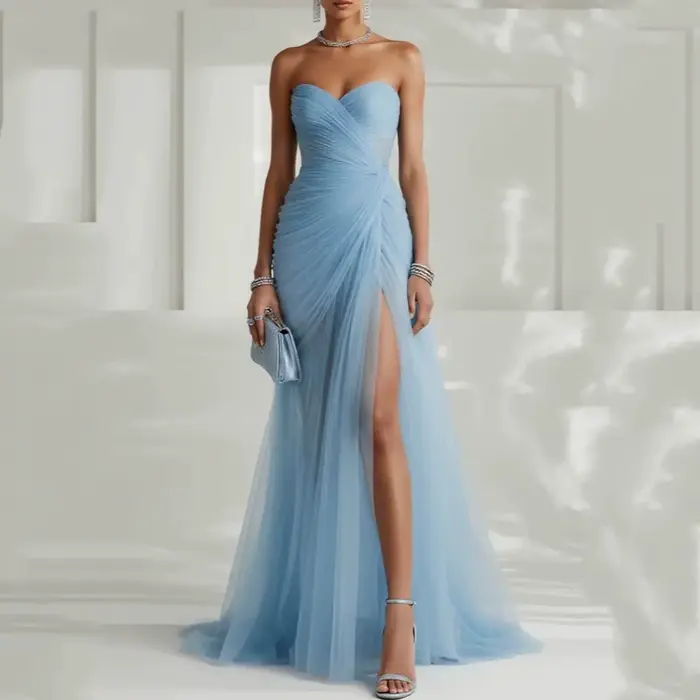 JEHETH Robes de soirée élégantes bleu ciel pour invitées de mariage robe de fiançailles sans bretell