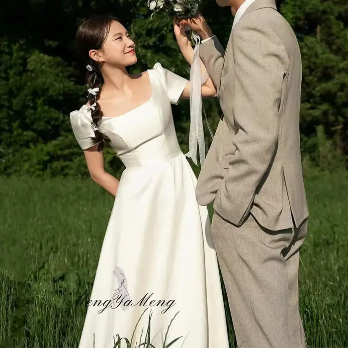 Robe de séance Photo de mariage en Satin ivoire Simple