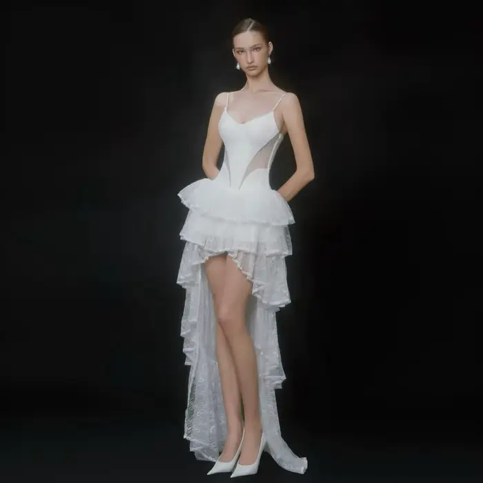 Nouvelle Robe de Mariée Blanche en Dentelle Asymétrique, Robe de Soirée Formelle, Robe de Bal, Robe