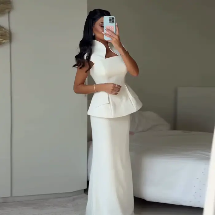 Robe de soirée élégante blanche à col montant Sharon Said style sirène pour femmes occasions spéciales cérémonies de mariageévénements festifs