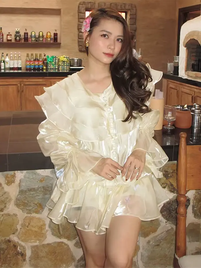 Robe courte à volants en cascade pour femmes