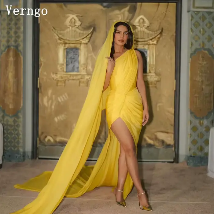 Verngo – robe de soirée élégante en mousseline de soie jaune