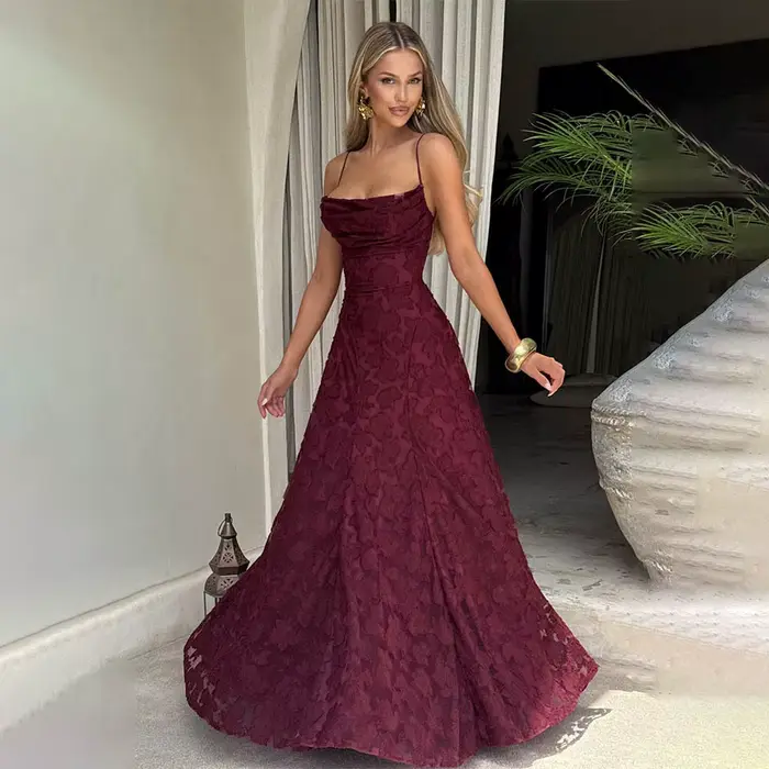 Robe longue en mousseline jacquard pour femme