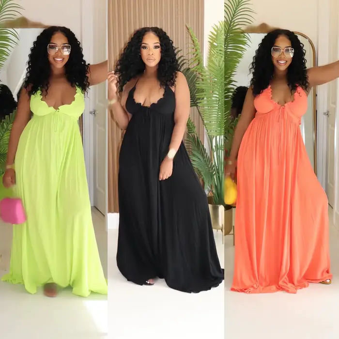 Robe longue STEFION en polyester décontractée avec col en V pour femmes, sans manches, idéale pour les occasions spéciales, anniversaires et mariages