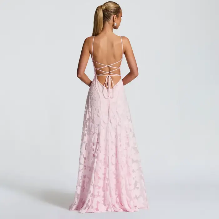 Robe longue en mousseline jacquard pour femme