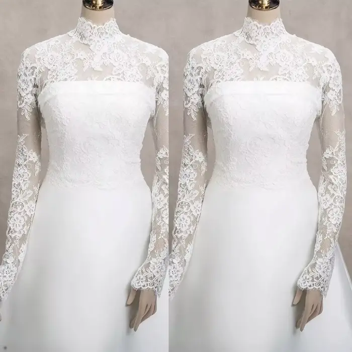 Veste de Mariage en Dentelle à Col Haut et Manches sulfpour Mariée, Haut Personnalisé pour Patients