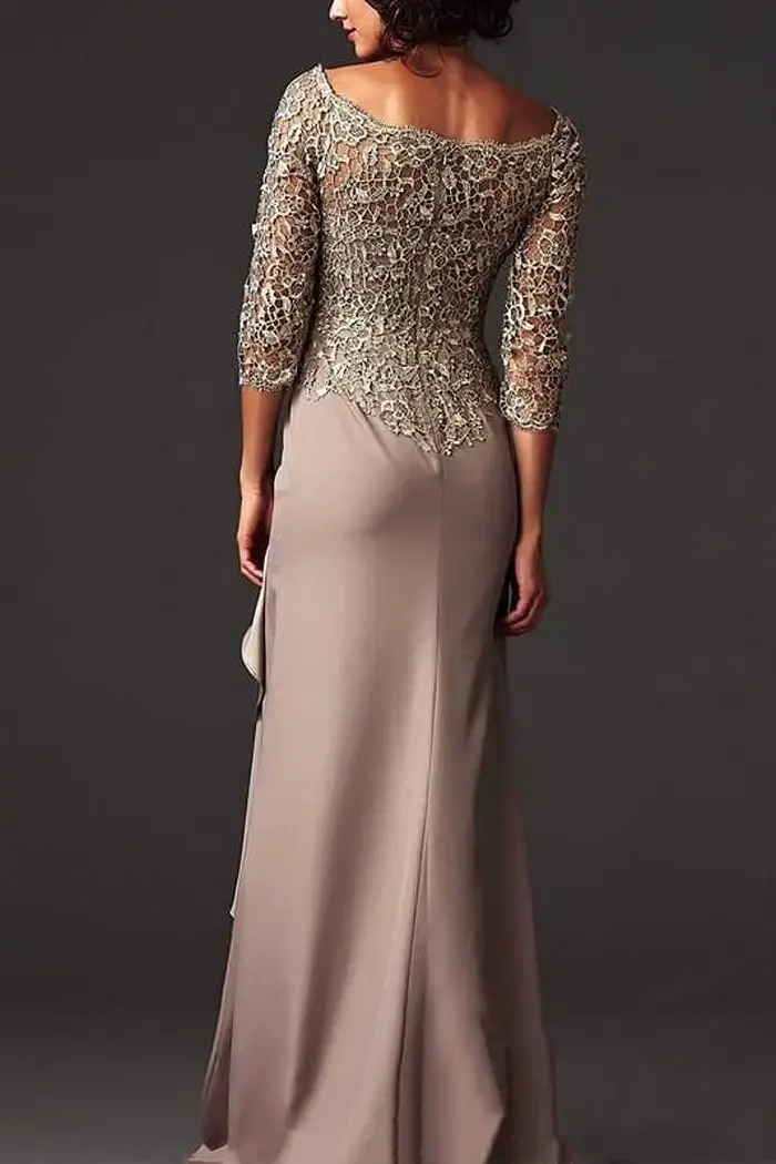 Robe de mère de la mariée en mousseline de soie avec dentelle et broderies florales pour femmes, élégante pour cérémonies de mariage et événements formels