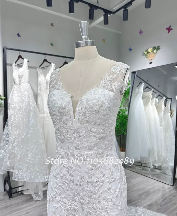 Robe de mariée sirène élégante Lnyer à col en V