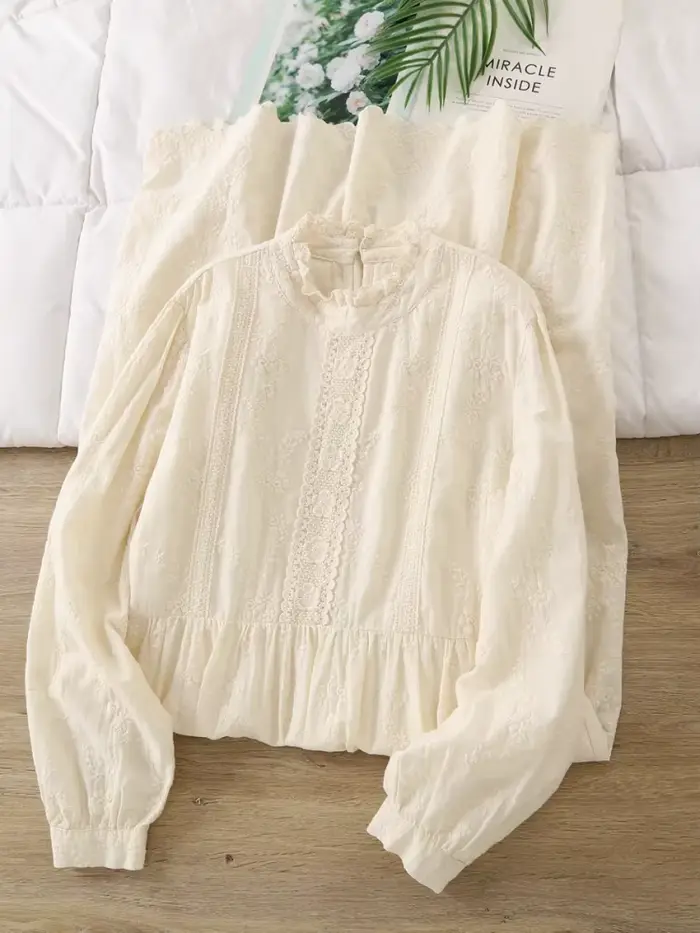 Lamtrip Lolita dentelle broderie col à volants manches longues Robe en coton Style français couches 