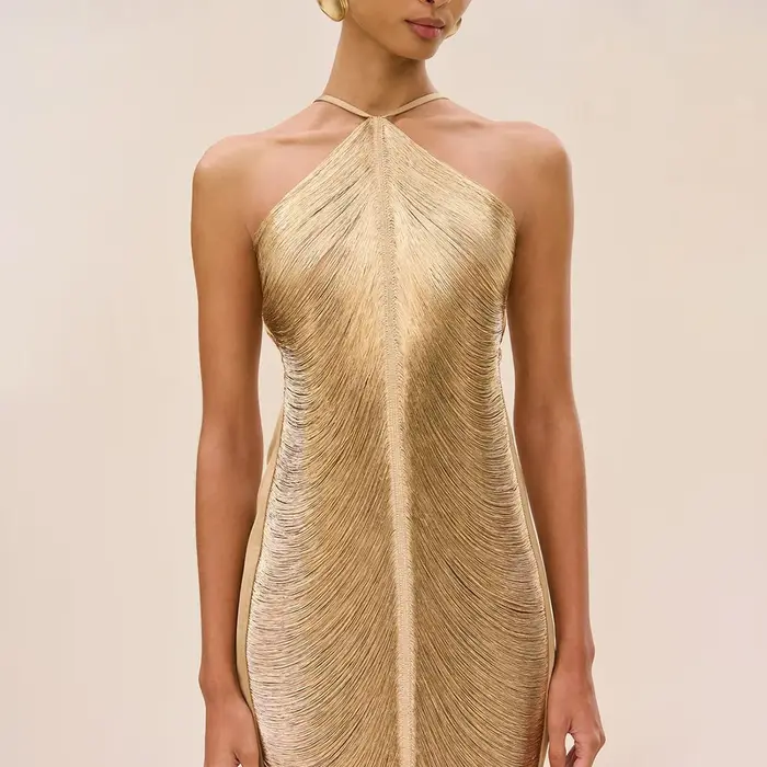 Robe de soirée sans manches dorée élégante et sexy pour femmes occasions spéciales cocktail mariage bal