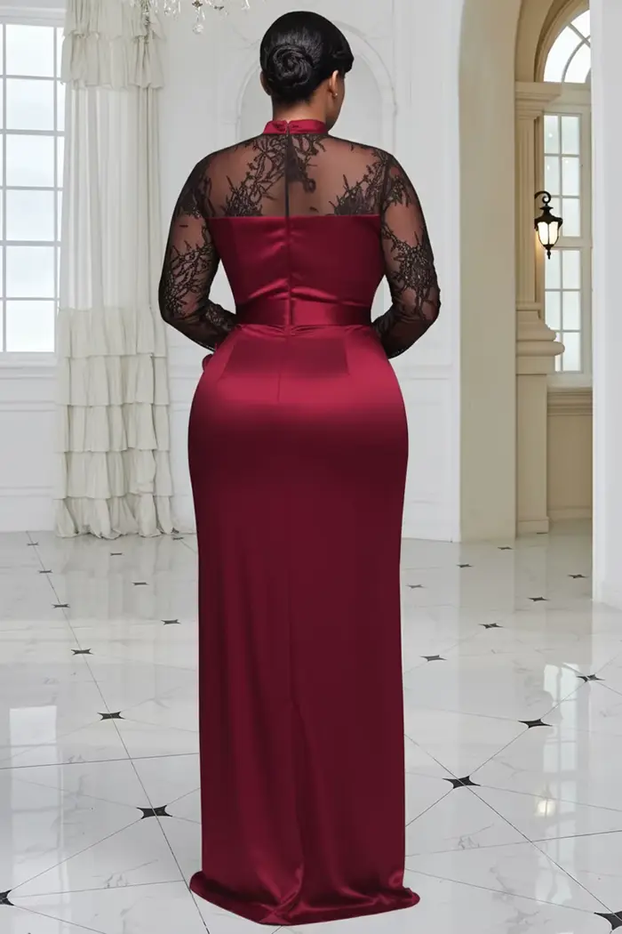 Robe maxi en satin et dentelle rouge élégante pour femmes occasions formelles cocktail soirées