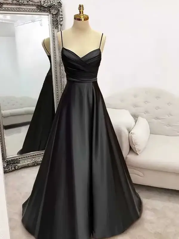 Drak vert robe formelle col en V plissé robe de soirée pour mariage Spaghetti sangle Occasion spécia