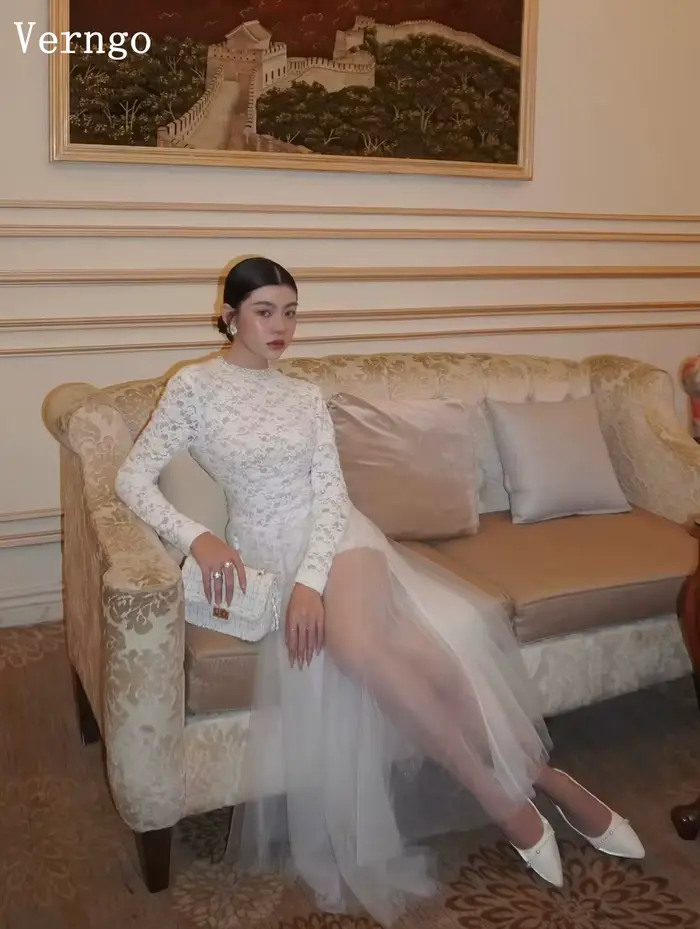 Robe de mariée courte en dentelle sexy Verngo, col montant, coupe A, plissée, robes de mariée modernes, robe de bal, robe de mariée personnalisée, vestido de novia