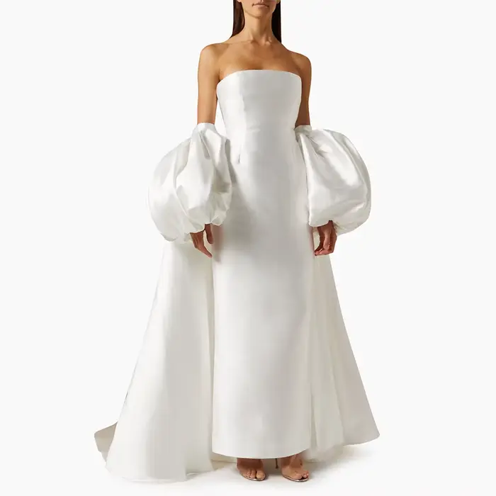 Robes de soirée personnalisées pour mariage, en satin blanc, coupe fourreau/colonne, pour femmes, av