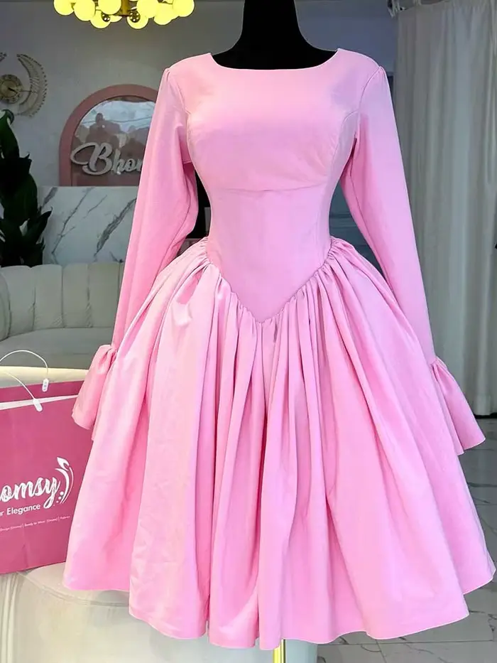 Robe vintage romantique rose sexy pour femmes avec manches, dos nu, col carré et dentelle pour occasions spéciales printemps été
