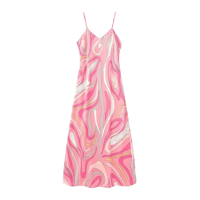 Été 2025 Robe longue dos nu imprimée élégante Style vacances Robe sans bretelles Taille haute Col en